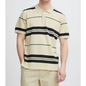 NEW BLEND knitted striped polo shirt in beige